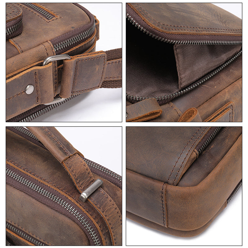 Full Grain Leather Men's Satchel Leather Mens Crossbody Bag - Image 10