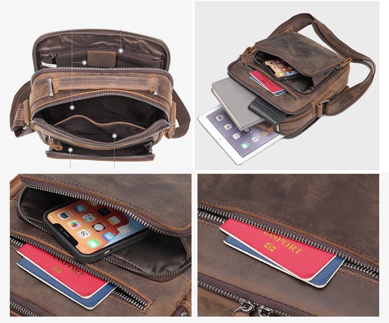 Full Grain Leather Men's Satchel Leather Mens Crossbody Bag - Image 3