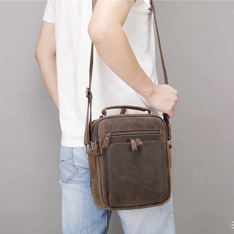 Full Grain Leather Men's Satchel Leather Mens Crossbody Bag - Image 4