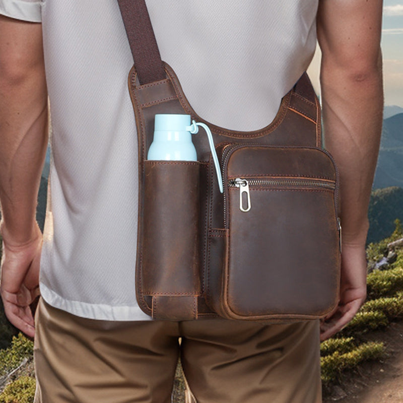 Full Grain Leather Tactical Bag Mens Leather Crossbody Pack Messenger Bag - Image 2