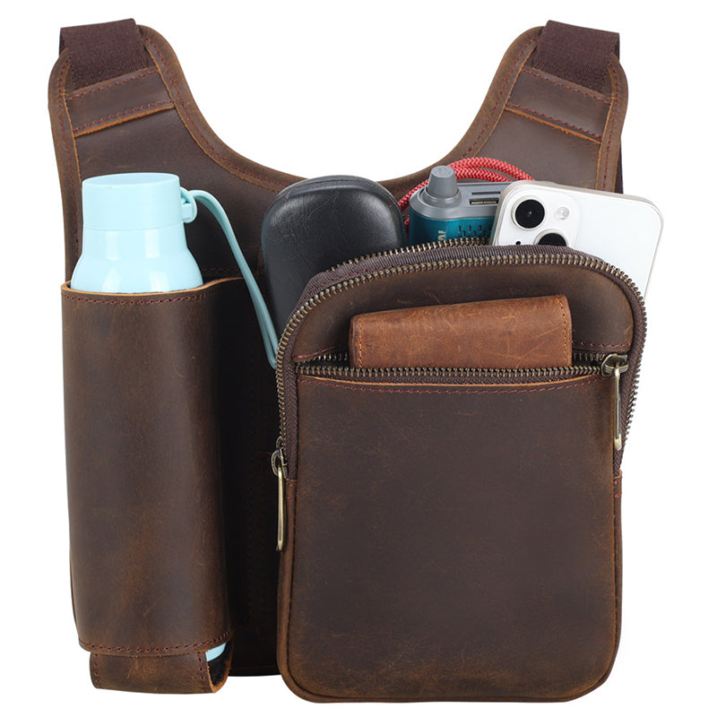 Full Grain Leather Tactical Bag Mens Leather Crossbody Pack Messenger Bag - Image 3