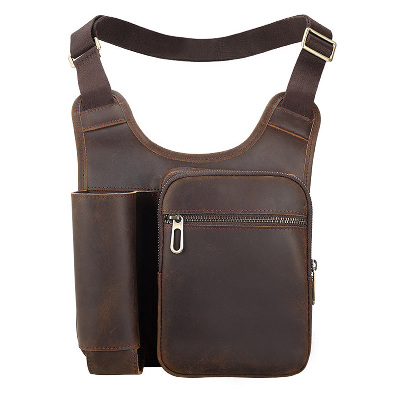 Full Grain Leather Tactical Bag Mens Leather Crossbody Pack Messenger Bag - Image 4