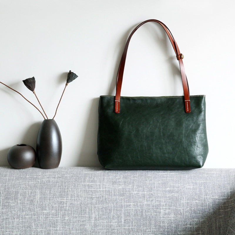 Handmade Vegetable Tanned Leather Tote Bag Leather Shopping Bag - Image 4