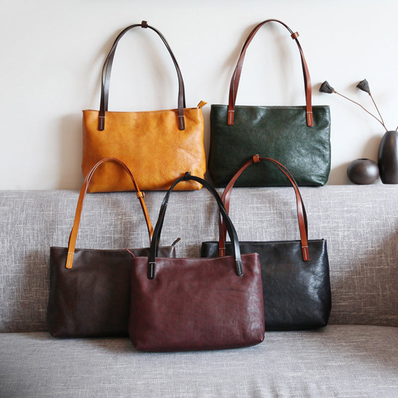 Handmade Vegetable Tanned Leather Tote Bag Leather Shopping Bag - Image 6