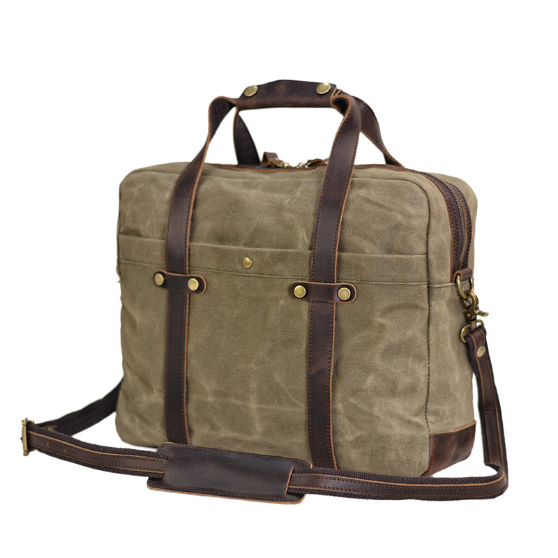WaxedCanvasMessengerBagCanvasBriefcaseLaptopBagLeatherCrossbodyBagWorkbriefcaseCanvasBriefcaseForMen_1