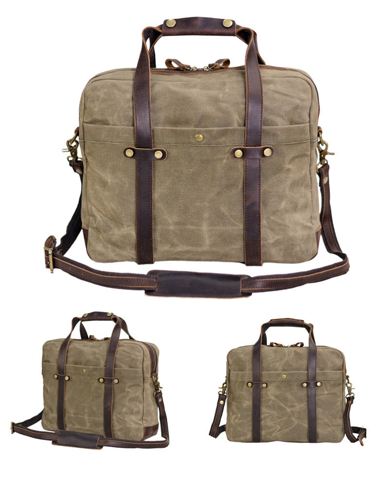 Waxed Canvas Messenger Bag Canvas Briefcase Laptop Bag - Image 6