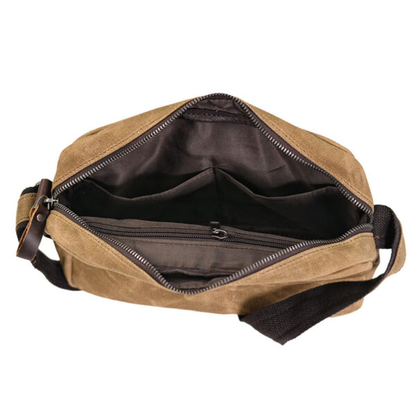 Leather Canvas Shoulder Waxed Messenger Bag Men Satchel Vintage Crossbody Bag - Image 5