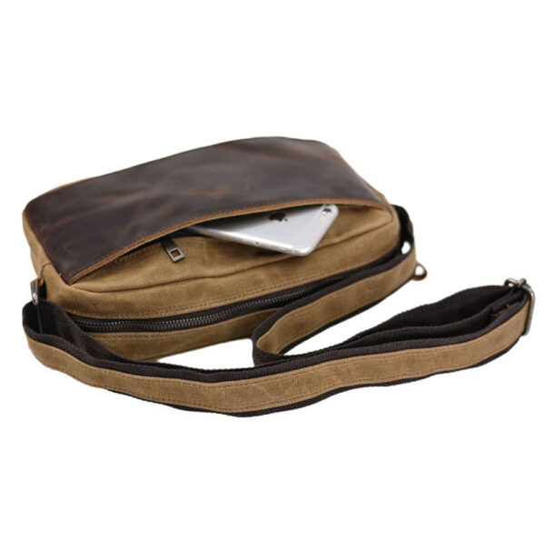 Leather Canvas Shoulder Waxed Messenger Bag Men Satchel Vintage Crossbody Bag - Image 7
