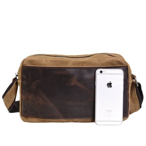 Leather Canvas Shoulder Waxed Messenger Bag Men Satchel Vintage Crossbody Bag - Image 8