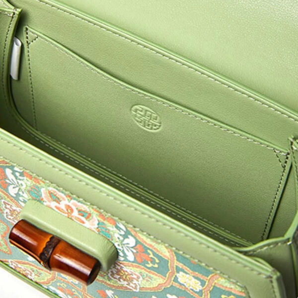 Chinese Painting Mulberry Silk GreenBamboo Handle Handbag - Image 10