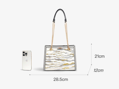 Embroidery Leather Chain Tote Bag Continuous Mountains Handbag
