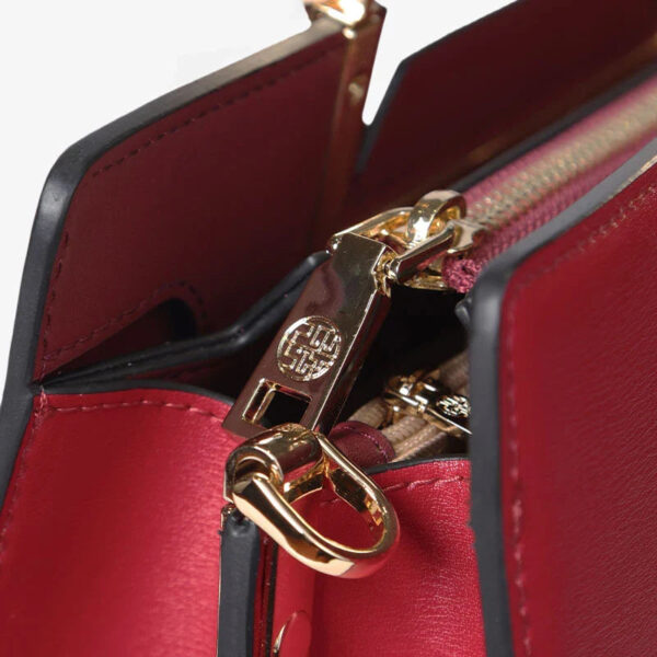 Embroidery Leather Red Tote Bag Magnolia Women's Handbag - Image 8