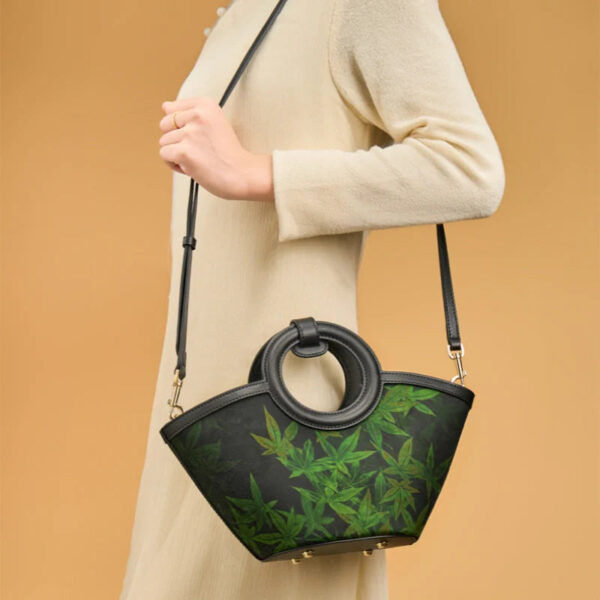 Xiangyunsha Silk Black Maple Leaves Basket Bag - Image 3