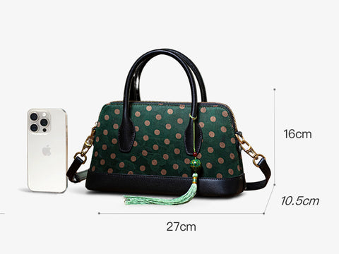 Xiangyunsha Silk Elegant Green Handbag Boston Women Bag