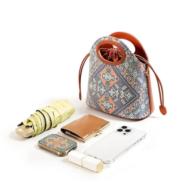 Zhuang Brocade Vintage Drawstring Bucket Bag - Image 11