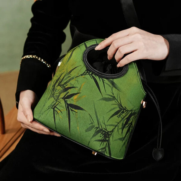 Xiangyunsha Silk Bamboo Green Drawstring Bucket Bag - Image 4
