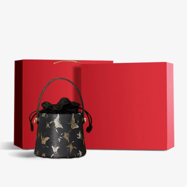 Brocade Black Bucket Bag Designer Butterfly Handbag - Image 16