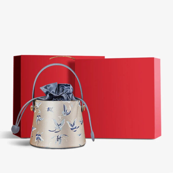 Brocade Black Bucket Bag Designer Butterfly Handbag - Image 17