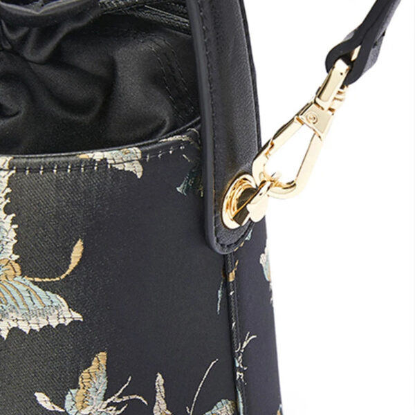 Brocade Black Bucket Bag Designer Butterfly Handbag - Image 8