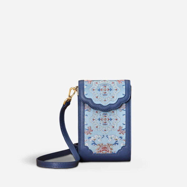 Brocade Jacquard Leather Bag  Intricate Phone Chinese Wallet - Image 13