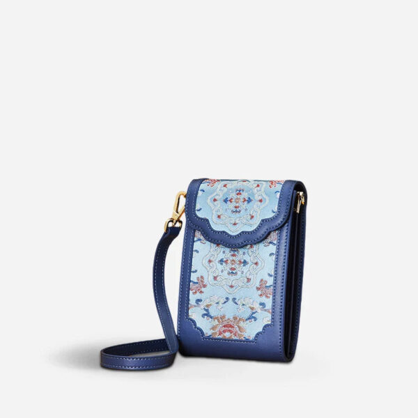 Brocade Jacquard Leather Bag  Intricate Phone Chinese Wallet - Image 14