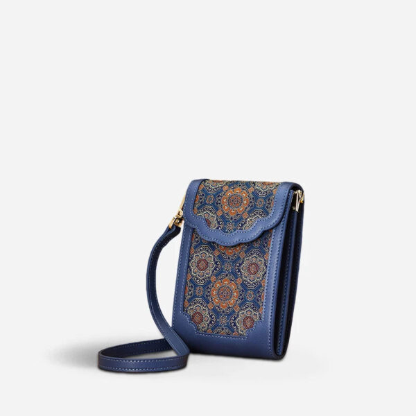 Brocade Jacquard Leather Bag  Intricate Phone Chinese Wallet - Image 16