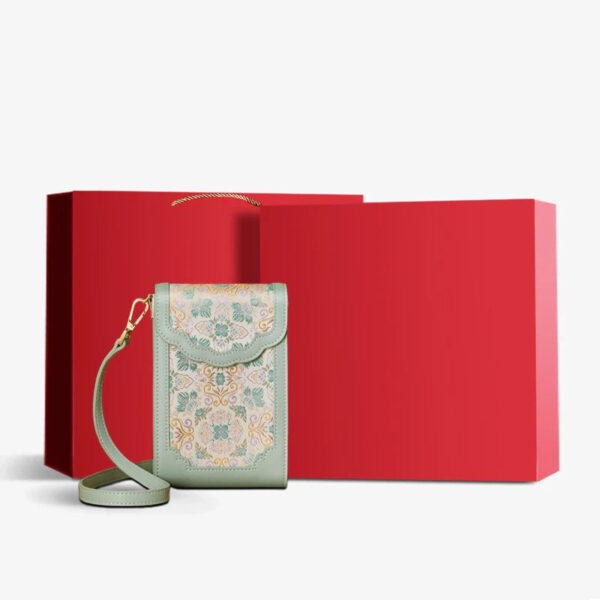 Brocade Jacquard Leather Bag  Intricate Phone Chinese Wallet - Image 21