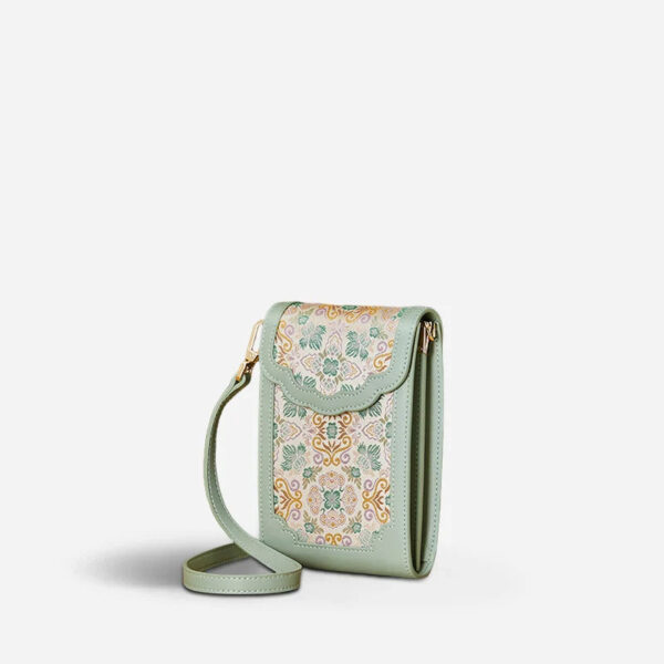 Brocade Jacquard Leather Bag  Intricate Phone Chinese Wallet - Image 4