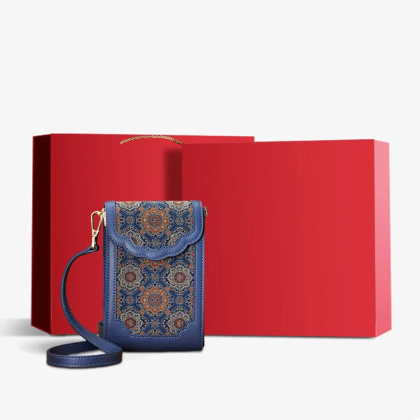 Brocade Jacquard Leather Bag  Intricate Phone Chinese Wallet - Image 25