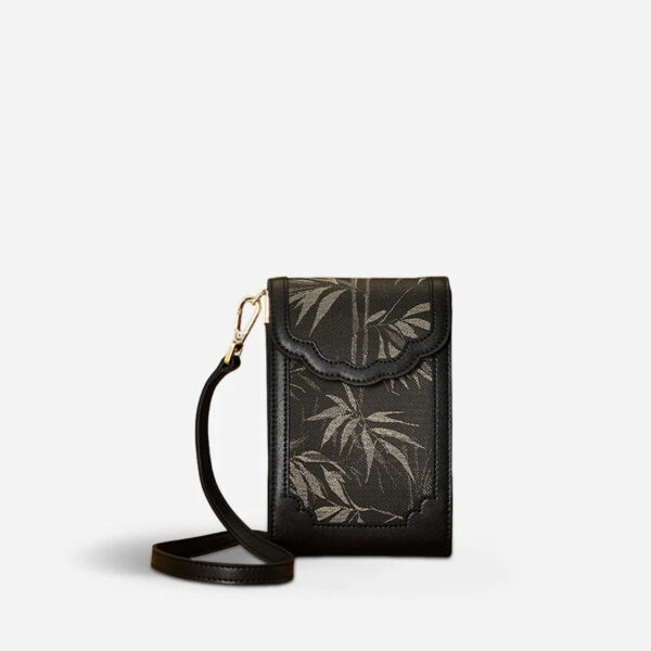 Brocade Jacquard Leather Bag  Intricate Phone Chinese Wallet - Image 11