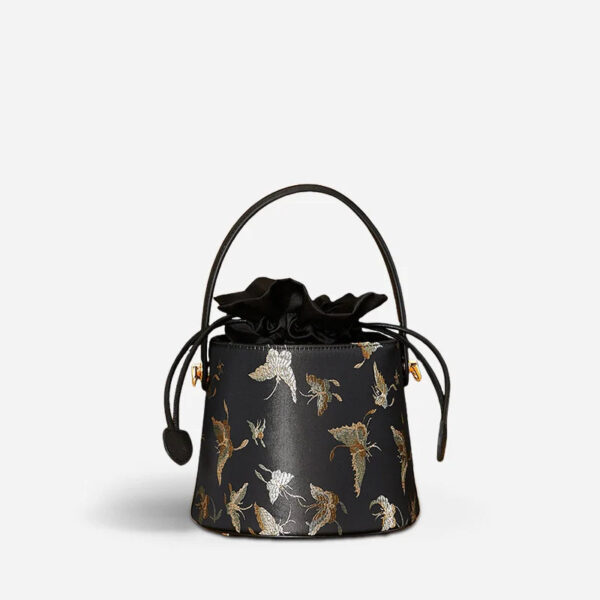 Brocade Black Bucket Bag Designer Butterfly Handbag - Image 10