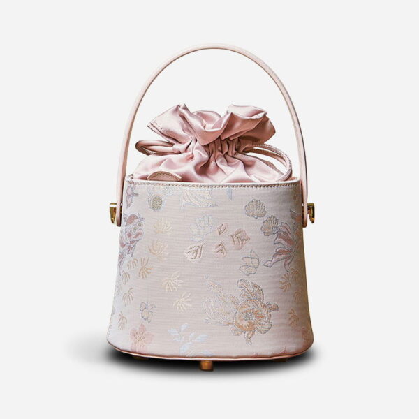 Brocade Jacquard Leather Drawstring Bucket Bag