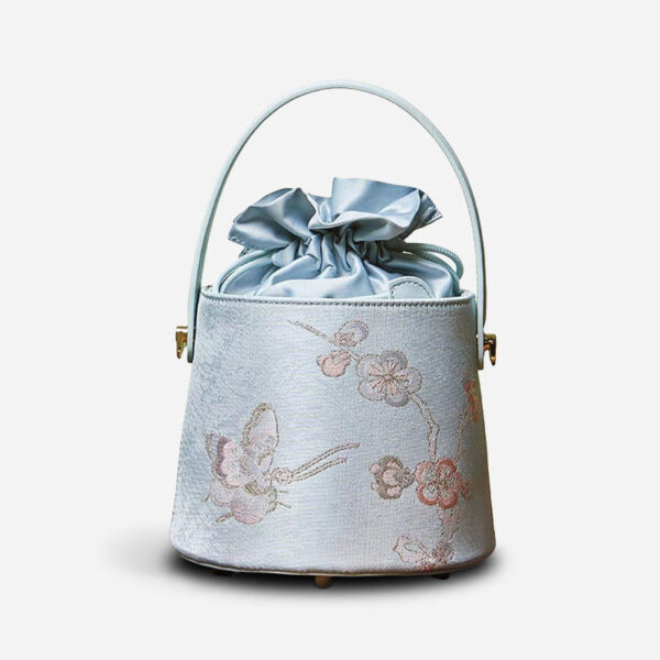 Brocade Jacquard Leather Drawstring Bucket Bag