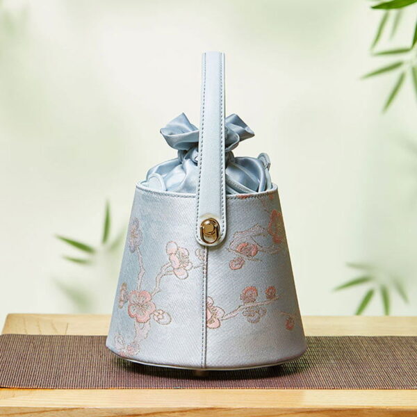 Brocade Jacquard Leather Drawstring Bucket Bag - Image 4