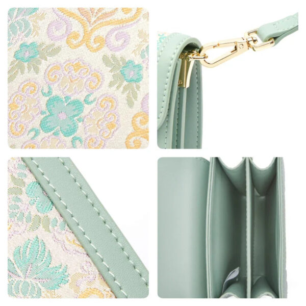 Brocade Jacquard Leather Bag  Intricate Phone Chinese Wallet - Image 8