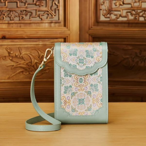 Brocade Jacquard Leather Bag  Intricate Phone Chinese Wallet - Image 2