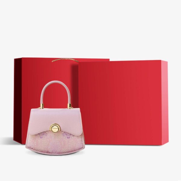 Brocade Mulberry Silk Bag Pink Floral Designer Handbag - Image 8