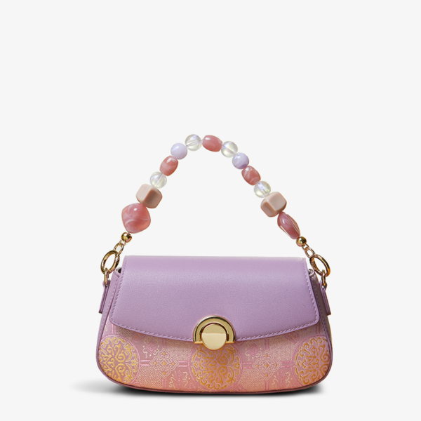 Brocade Mulberry Silk Chain Bag Purple Floral Handbag