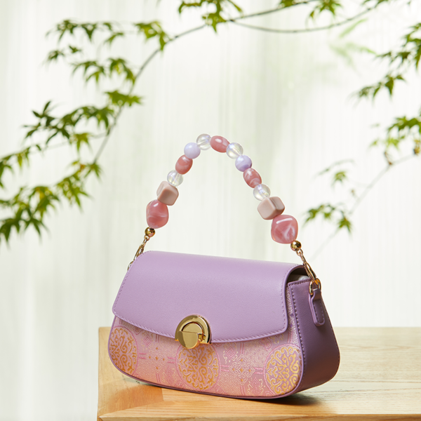 Brocade Mulberry Silk Chain Bag Purple Floral Handbag - Image 3