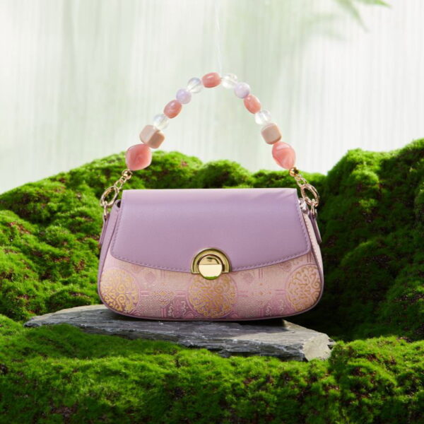 Brocade Mulberry Silk Chain Bag Purple Floral Handbag - Image 4