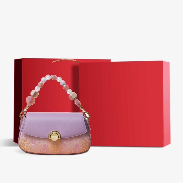 Brocade Mulberry Silk Chain Bag Purple Floral Handbag - Image 8