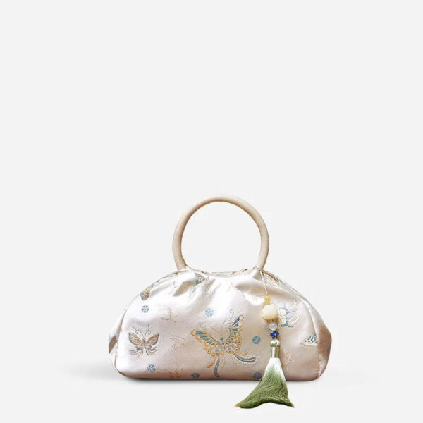 Brocade Chinese Style Designer Bag White Butterfly Handbag