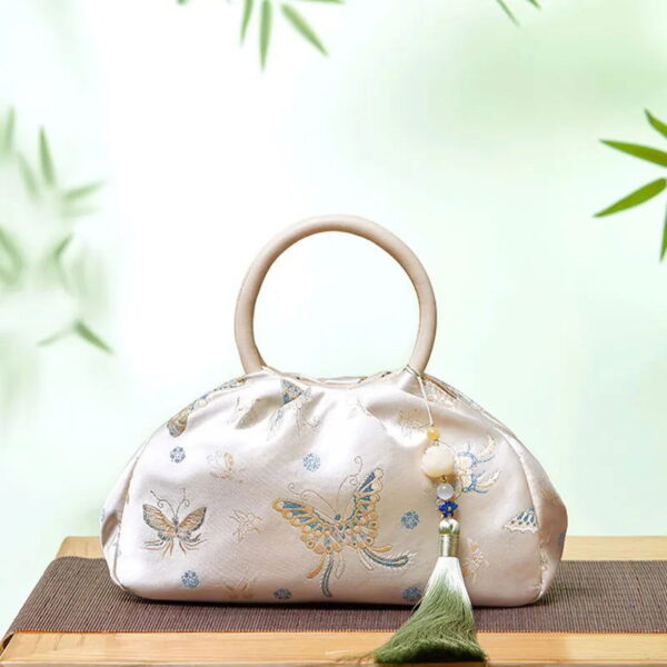 Brocade Chinese Style Designer Bag White Butterfly Handbag - Image 2