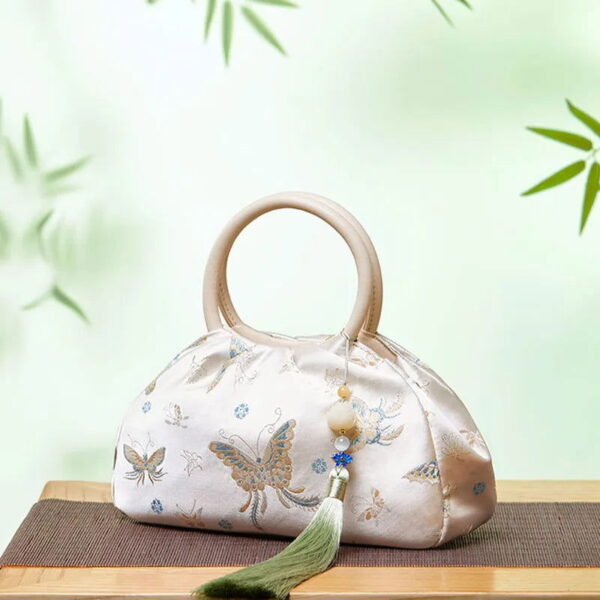 Brocade Chinese Style Designer Bag White Butterfly Handbag - Image 3