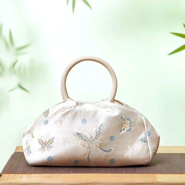 Brocade Chinese Style Designer Bag White Butterfly Handbag - Image 4