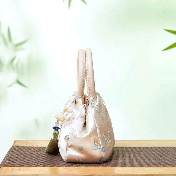 Brocade Chinese Style Designer Bag White Butterfly Handbag - Image 5
