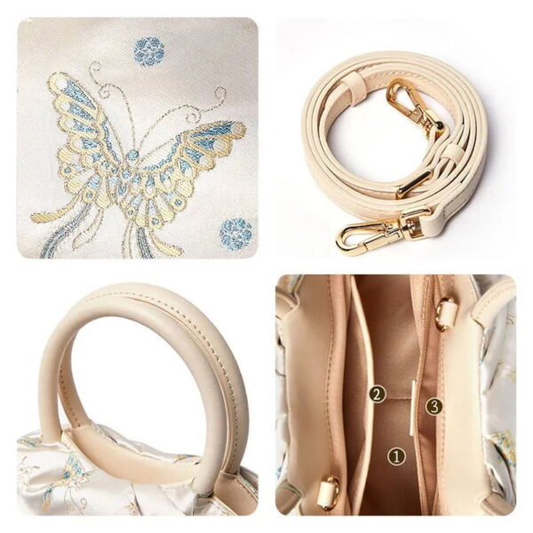 Brocade Chinese Style Designer Bag White Butterfly Handbag - Image 6