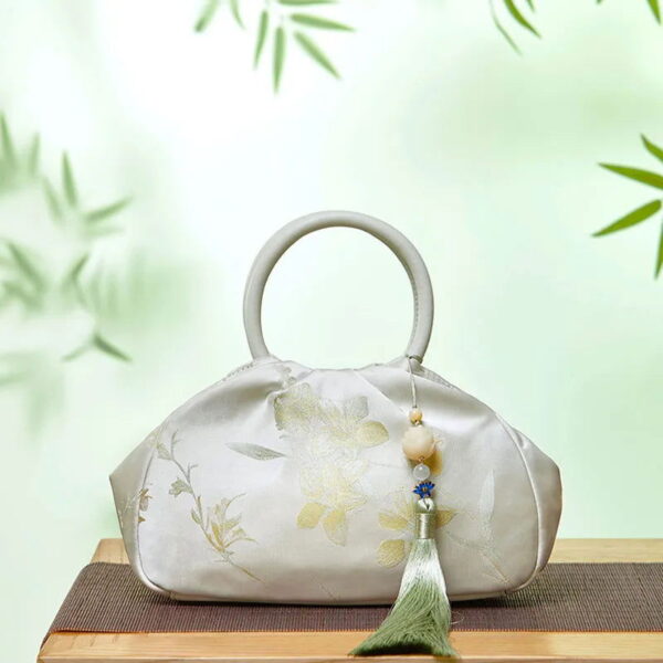Brocade Chinese Style Bag Floral Green Handbag - Image 2