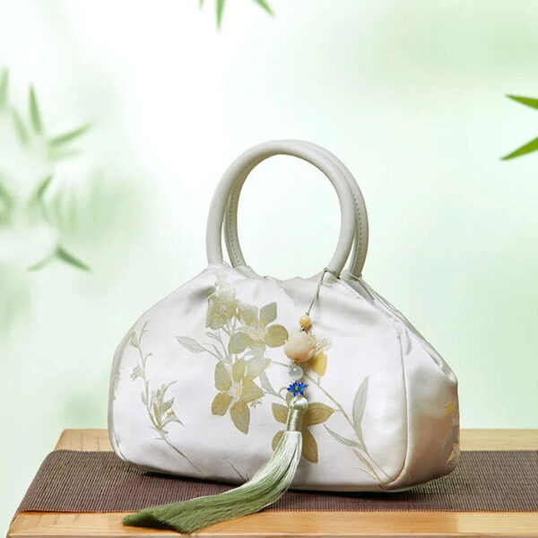 Brocade Chinese Style Bag Floral Green Handbag - Image 3