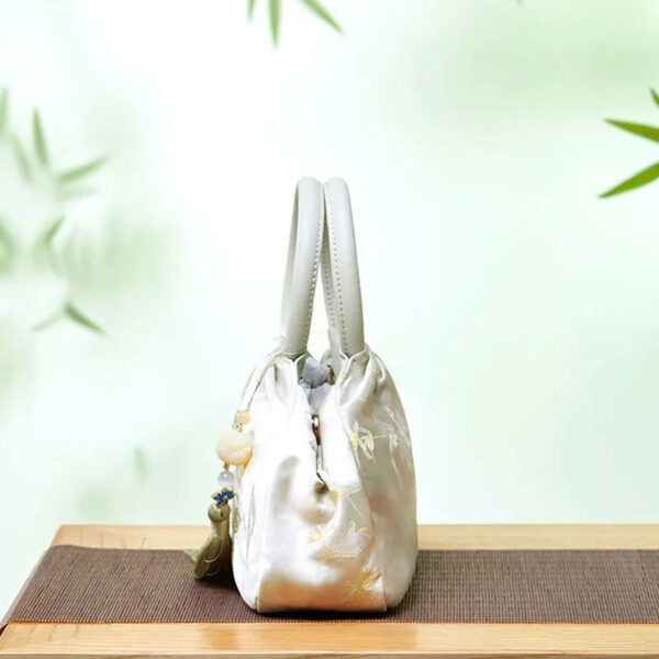 Brocade Chinese Style Bag Floral Green Handbag - Image 4